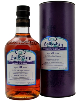 Edradour Ballechin 20 Year Old 2004/2024 1st Fill Port Pipe Matured Highland Single Malt Scotch Whisky 70 cl 54.7%