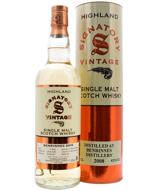 Benrinnes 2008/2021 Signatory Vintage 12 year old Speyside Single Malt Scotch Whisky 70 cl 43%