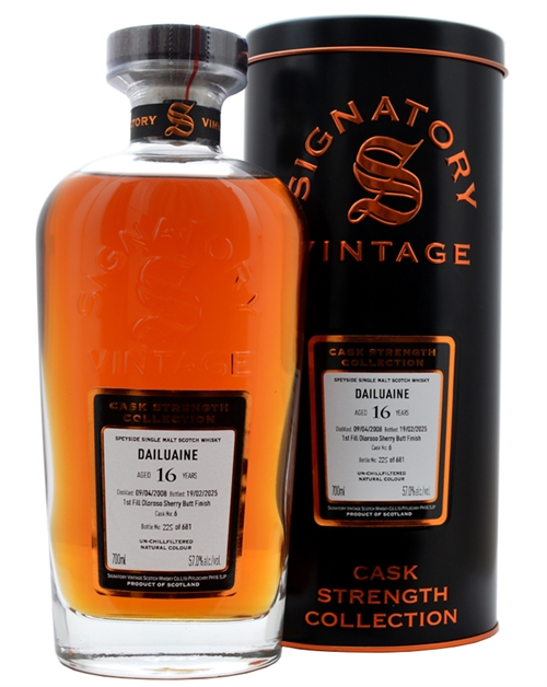 Dailuaine 2008/2025 Signatory Vintage 16 Year Single Speyside Malt Whisky 57%