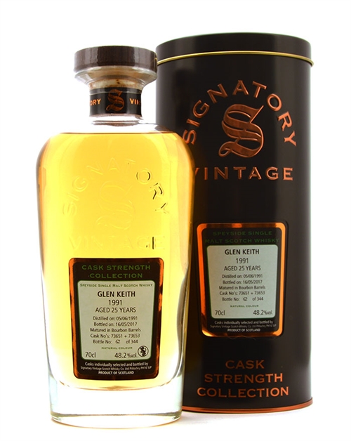 Glen Keith 1991/2017 Signatory Vintage 25 years Single Speyside Malt Scotch Whisky 70 cl 48,2% 48,2%.
