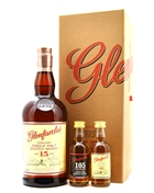 Glenfarclas 15 years Gift set of 2 Miniature Highland Single Malt Scotch Whisky 70 cl + 2x5 cl