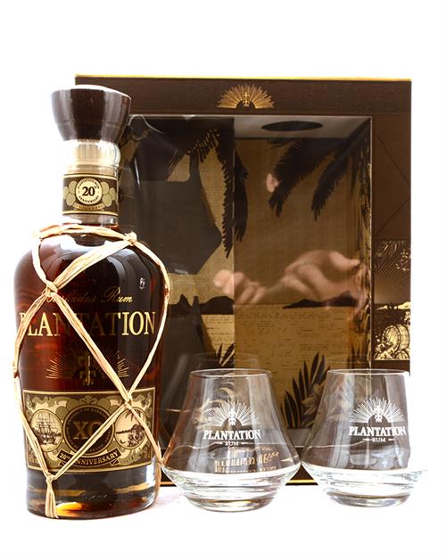 Plantation 20 Anniversary Gift Set with 2 glasses of Extra Old Barbados Rum 40%