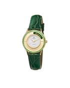 Underberg Ladies' Collect Watch in Gold Plated Steel with Element and Top Ring with 60 Green Stones