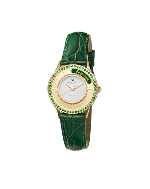 Underberg Ladies\' Collect Watch in Gold Plated Steel with Element and Top Ring with 60 Green Stones