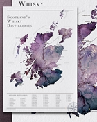 Watercolor Scottish Whisky Distillery Map Heather Purple 29,7x42 cm Poster A3