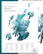 Watercolour Scottish Whisky Distillery Map Turquoise 29,7x42 cm Poster A3