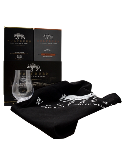 Wolfburn Pack with Wolfburn First Edition, Aurora, Glencairn Glass with Logo & Tote Bag Single Highland Malt Scotch Whisky 46-58%